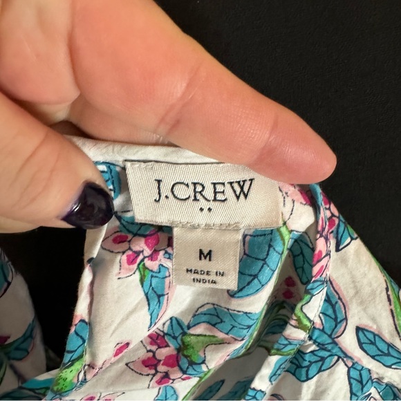 J. Crew Factory Blue White Pink Floral Smocked Top - Picture 7 of 11